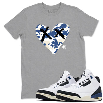 A Ma Maniere Air Jordan 3 Diffused Blue shirts to match jordans Camo Heart graphic tee Jordan 3 For The Love best t-shirts to wear with jordans SNRT Sneaker Tees unisex cotton Heather Grey 1 shirts