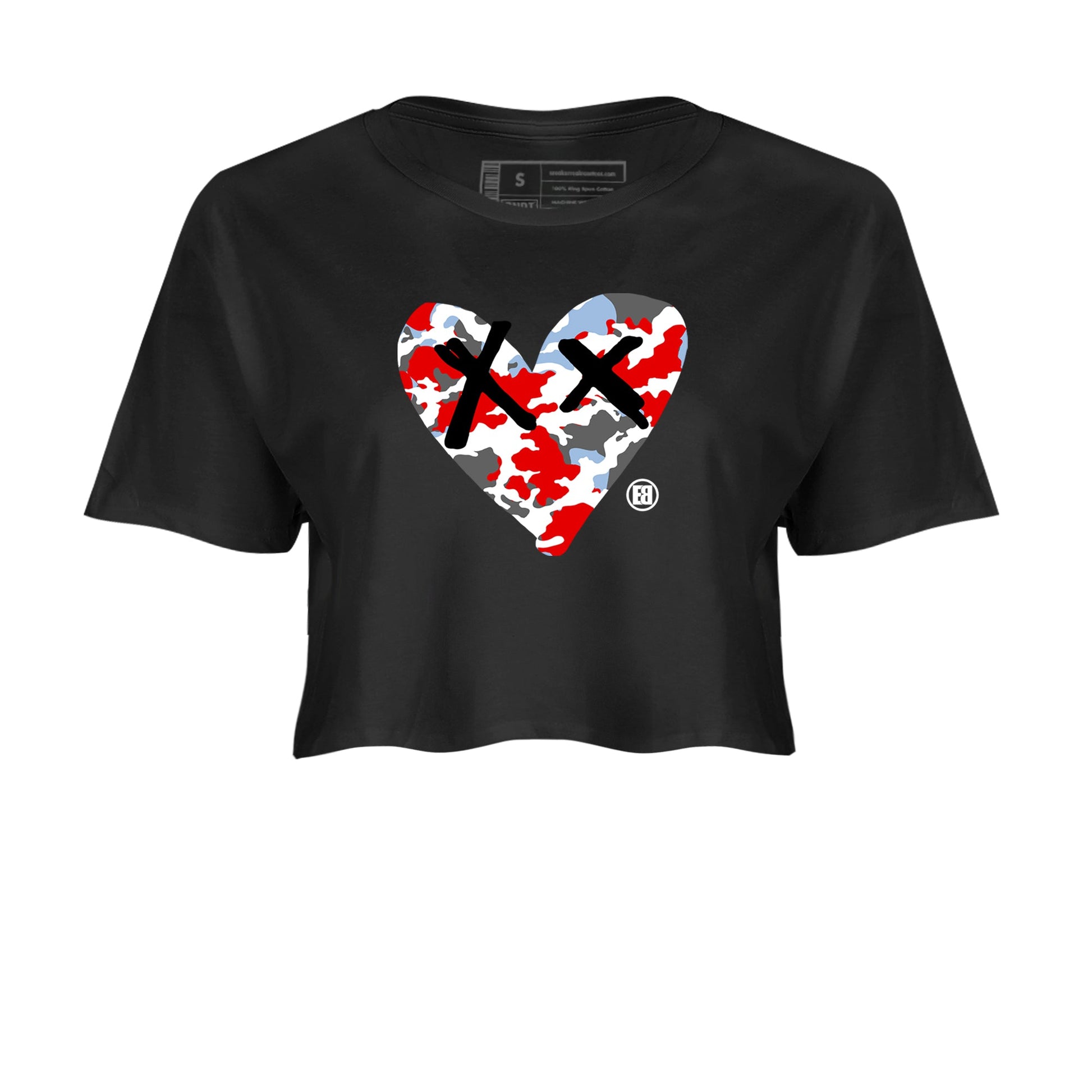 AJ5 Reimagined shirts to match jordans Camo Heart best t shirts to wear with jordans Air Jordan 5 Retro OG Reimagined match shoes to clothes SNRT Sneaker Tees unisex cotton Black 2 crop tee