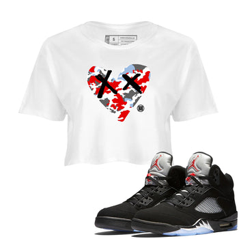 AJ5 Reimagined shirts to match jordans Camo Heart best t shirts to wear with jordans Air Jordan 5 Retro OG Reimagined match shoes to clothes SNRT Sneaker Tees unisex cotton White 1 crop tee
