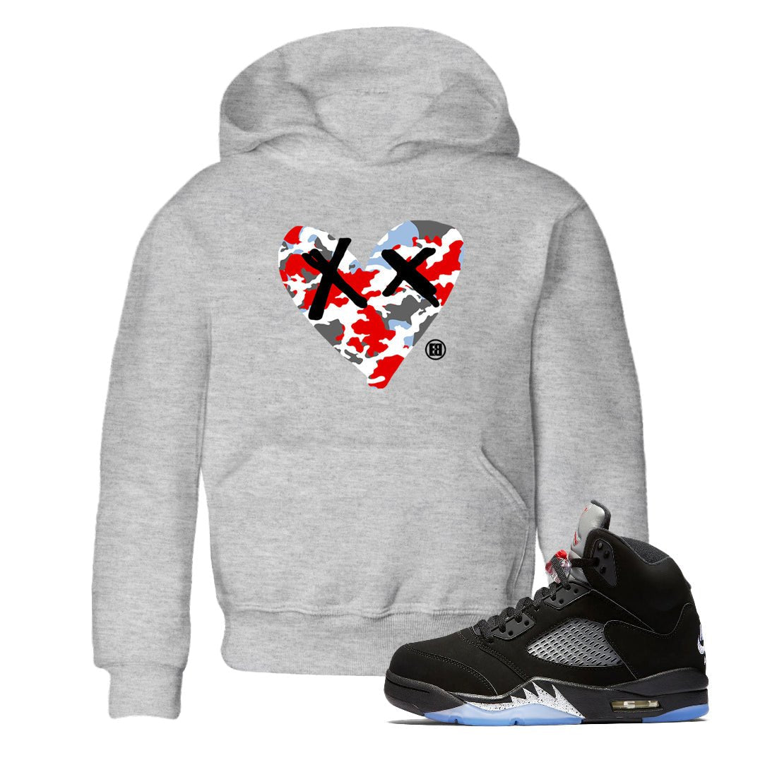 AJ5 Reimagined shirts to match jordans Camo Heart best t shirts to wear with jordans Air Jordan 5 Retro OG Reimagined match shoes to clothes SNRT Sneaker Tees Youth Baby Heather Grey 1 tee
