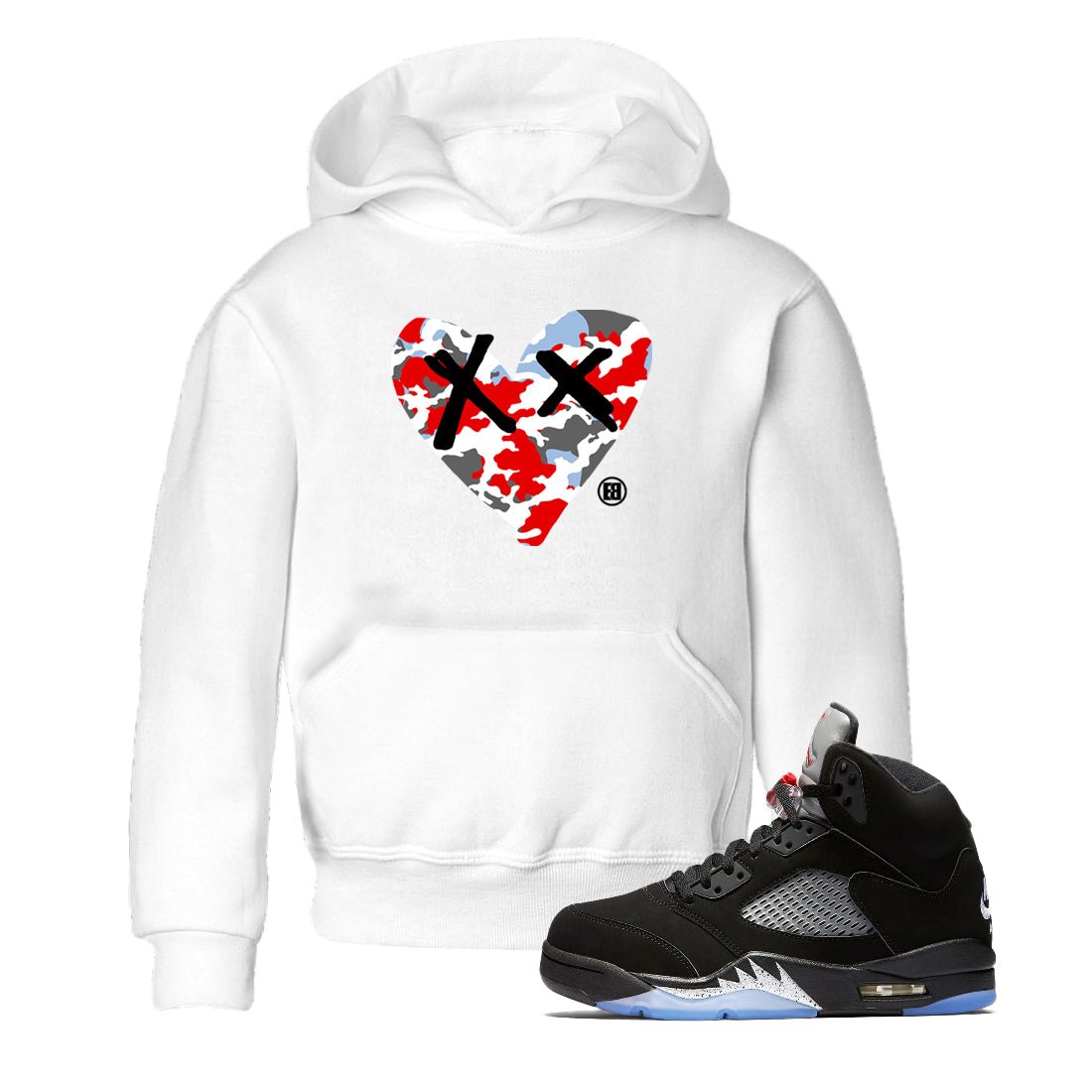 AJ5 Reimagined shirts to match jordans Camo Heart best t shirts to wear with jordans Air Jordan 5 Retro OG Reimagined match shoes to clothes SNRT Sneaker Tees Youth Baby White 1 tee