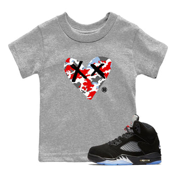 AJ5 Reimagined shirts to match jordans Camo Heart best t shirts to wear with jordans Air Jordan 5 Retro OG Reimagined match shoes to clothes SNRT Sneaker Tees Youth Baby Heather Grey 1 tee