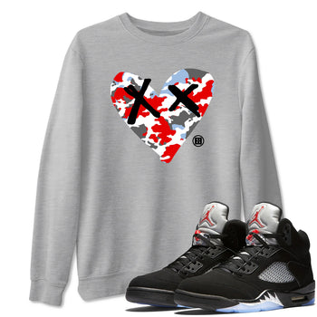 AJ5 Reimagined shirts to match jordans Camo Heart best t shirts to wear with jordans Air Jordan 5 Retro OG Reimagined match shoes to clothes SNRT Sneaker Tees unisex cotton Heather Grey 1 shirts