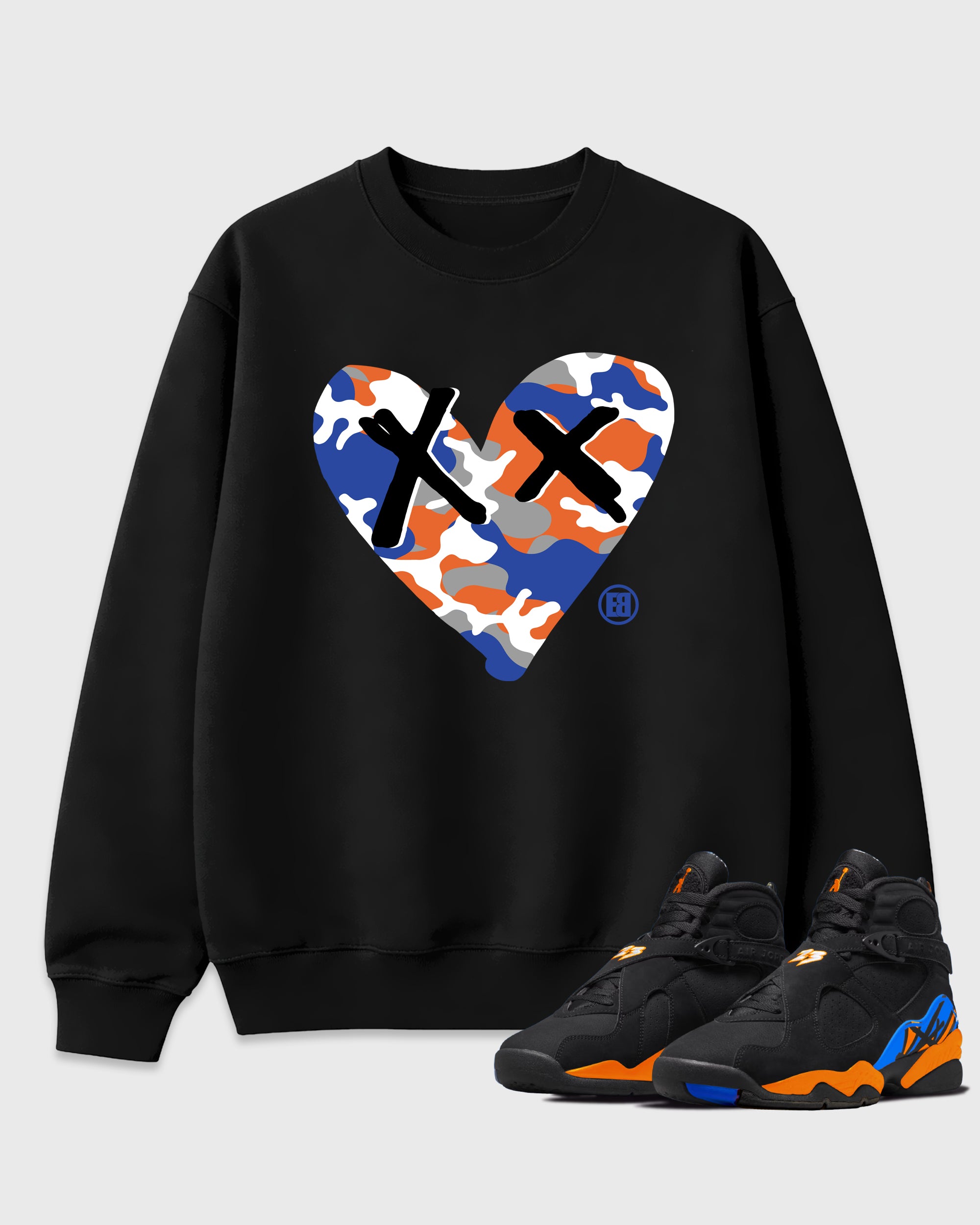 Camo Heart Graphic T-Shirt featuring original streetwear artwork designed to match the Air Jordan 8 Knicks. Black 1 Graphic Tee.
