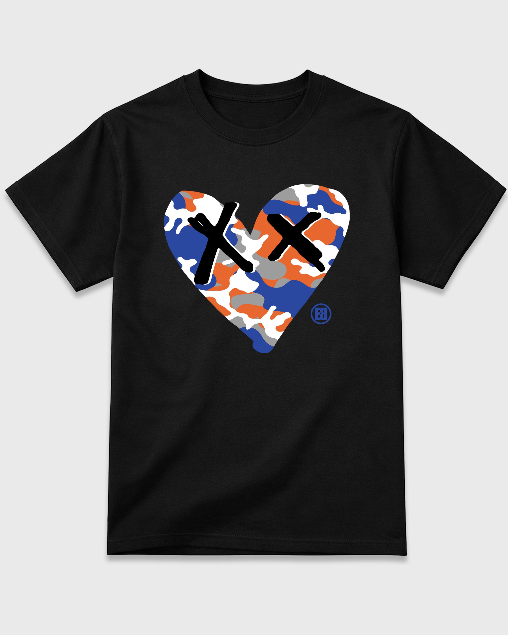 Camo Heart Graphic T-Shirt featuring original streetwear artwork designed to match the Air Jordan 8 Knicks. Black 2 Graphic T-Shirt.