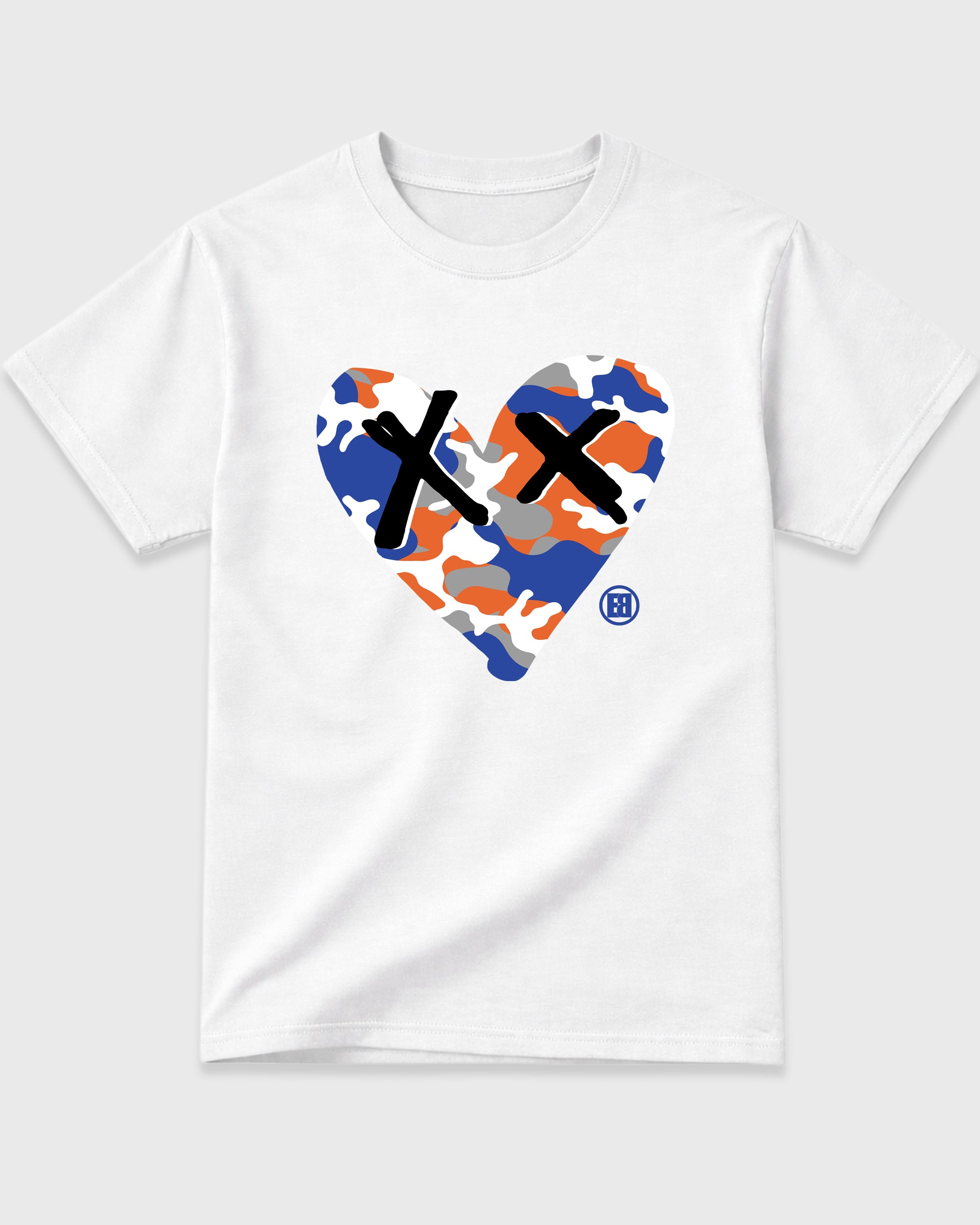 Camo Heart Graphic T-Shirt featuring original streetwear artwork designed to match the Air Jordan 8 Knicks. White 2 Graphic T-Shirt.