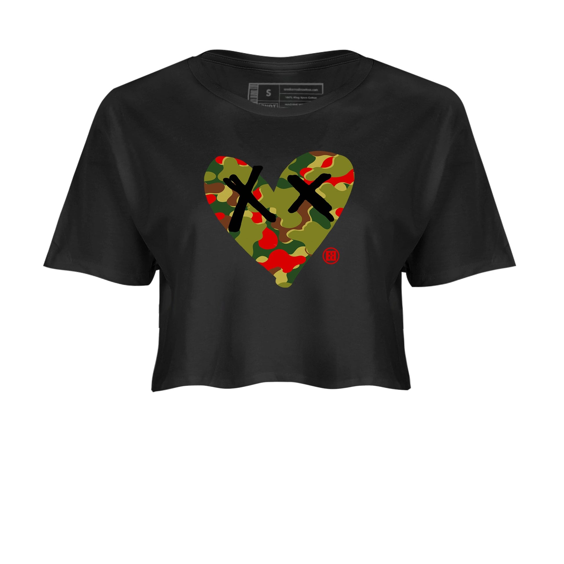 Air Max 90 Reverse Duck Camo shirts to match jordans Camo Heart best t shirts to wear with jordans Air Max 90 Reverse Duck Camo match shoes to clothes SNRT Sneaker Tees unisex cotton Black 2 crop tee