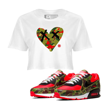 Air Max 90 Reverse Duck Camo shirts to match jordans Camo Heart best t shirts to wear with jordans Air Max 90 Reverse Duck Camo match shoes to clothes SNRT Sneaker Tees unisex cotton White 1 crop tee