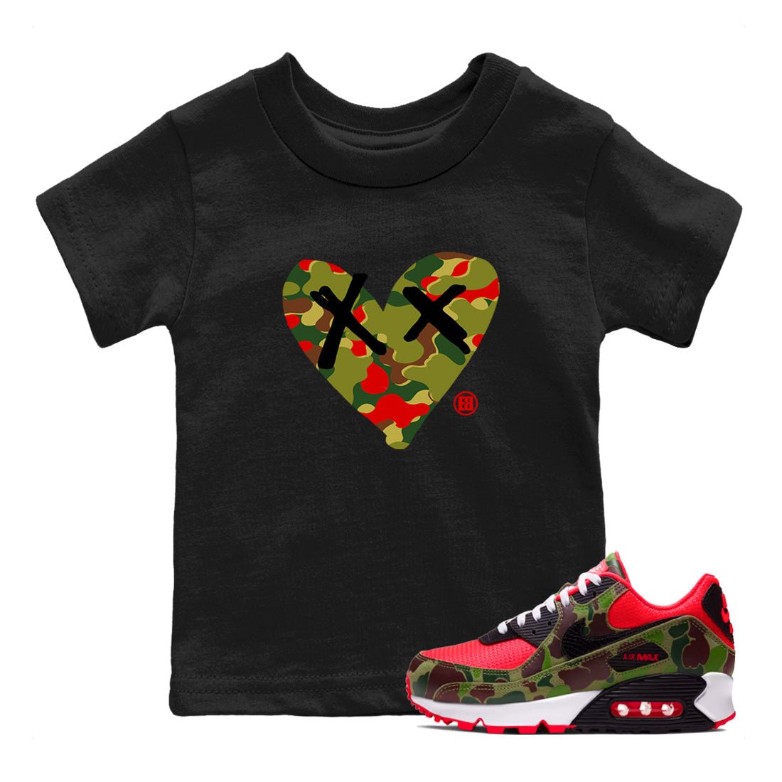 Air Max 90 Reverse Duck Camo shirts to match jordans Camo Heart best t shirts to wear with jordans Air Max 90 Reverse Duck Camo match shoes to clothes SNRT Sneaker Tees Youth Baby Black 1 tee