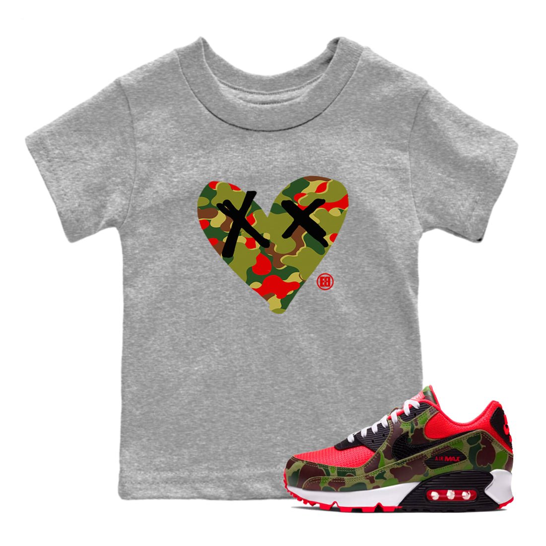 Air Max 90 Reverse Duck Camo shirts to match jordans Camo Heart best t shirts to wear with jordans Air Max 90 Reverse Duck Camo match shoes to clothes SNRT Sneaker Tees Youth Baby Heather Grey 1 tee