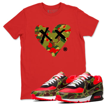 Air Max 90 Reverse Duck Camo shirts to match jordans Camo Heart best t shirts to wear with jordans Air Max 90 Reverse Duck Camo match shoes to clothes SNRT Sneaker Tees unisex cotton Red 1 shirts