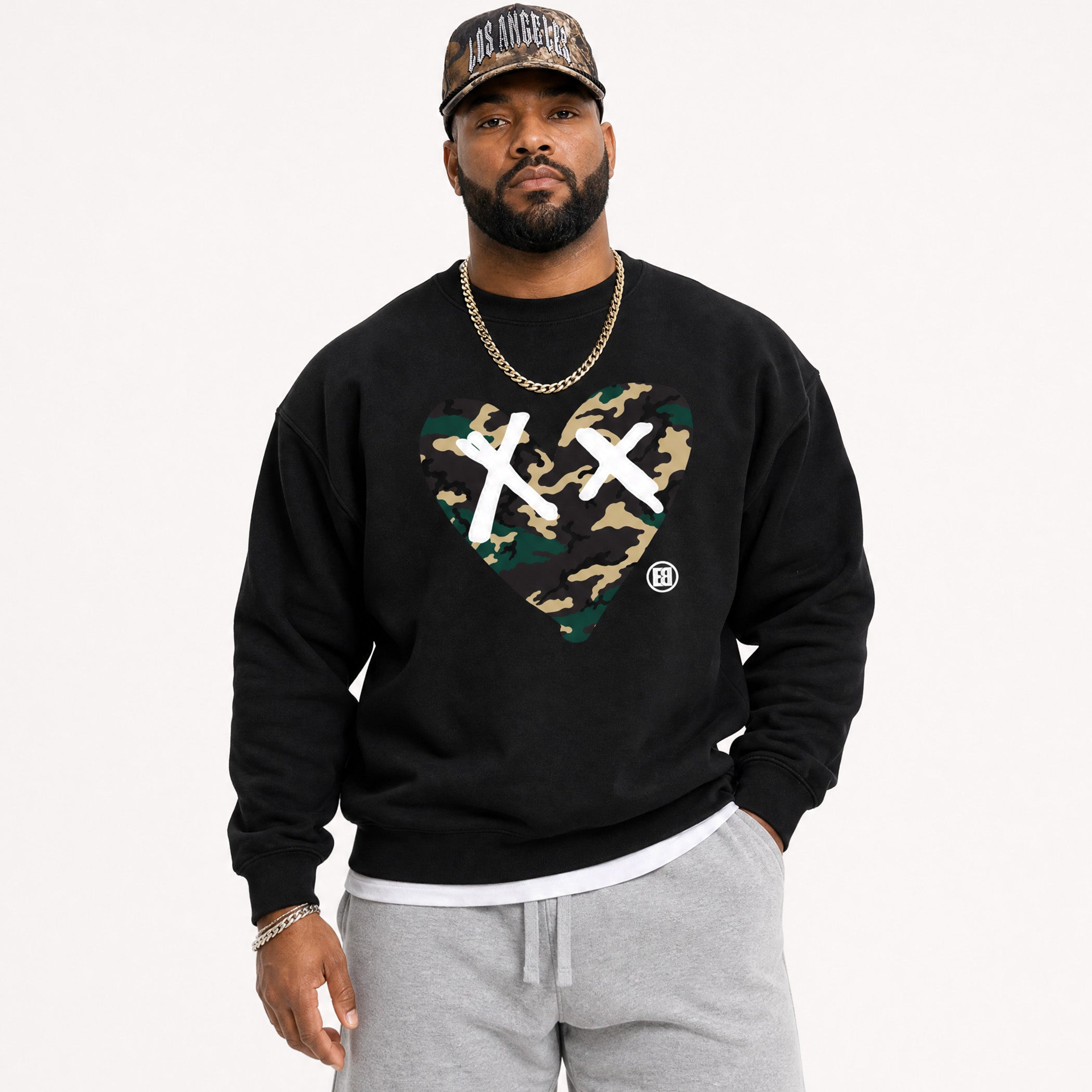 Green Camo Heart graphic sweatshirt match the Foams Green Camo