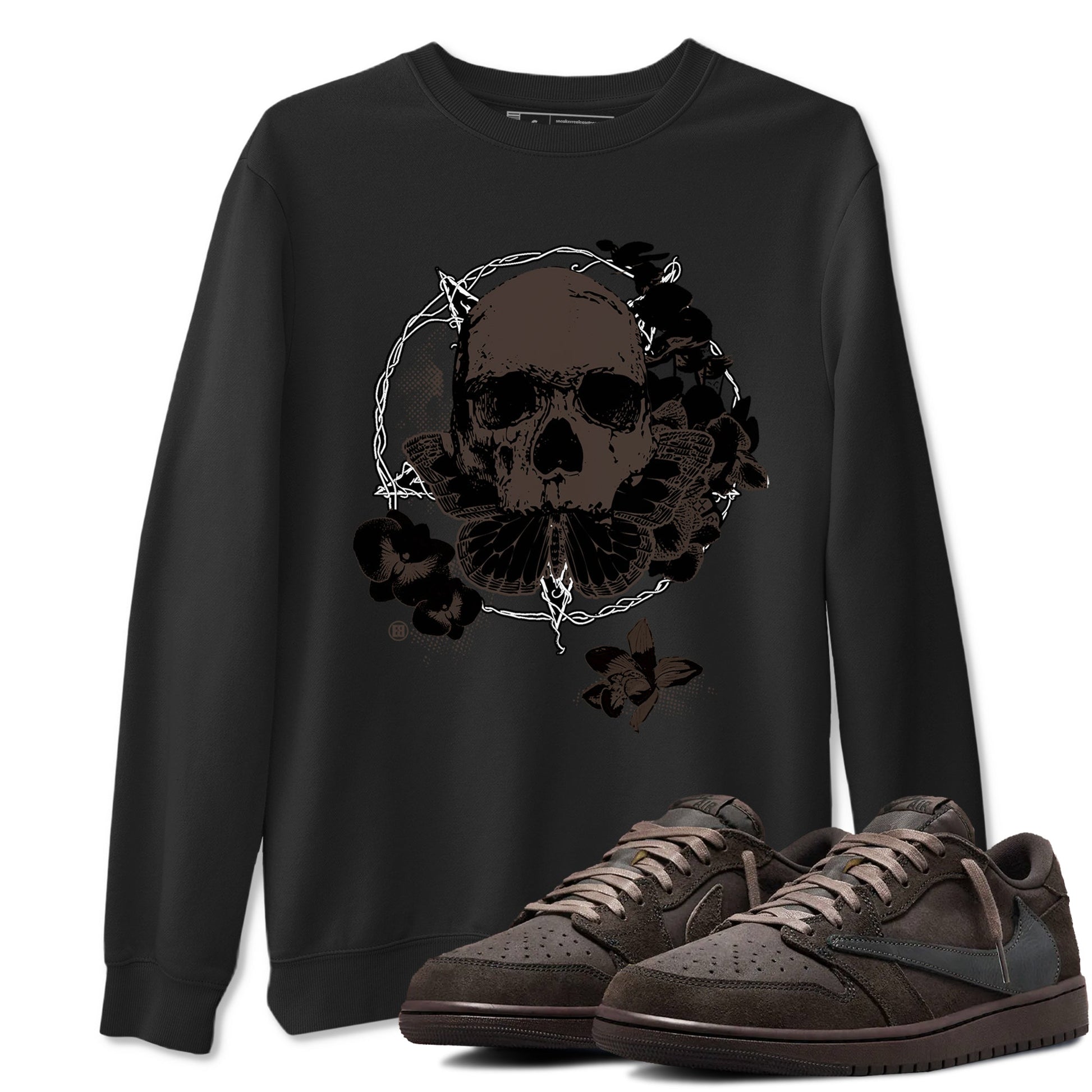 AJ1 Travis Scott Velvet Brown and Dark Mocha shirts to match jordans Carpe Diem Skull sneaker match tees 1s Travis Scott Velvet Brown match shoes to clothes SNRT Sneaker Tees unisex cotton Black 1 shirts