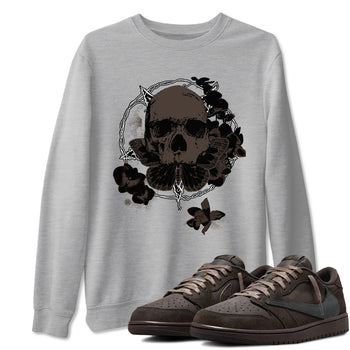 AJ1 Travis Scott Velvet Brown and Dark Mocha shirts to match jordans Carpe Diem Skull sneaker match tees 1s Travis Scott Velvet Brown match shoes to clothes SNRT Sneaker Tees unisex cotton Heather Grey 1 shirts