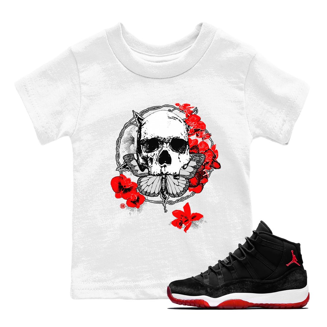 11s Bred Velvet shirts to match jordans Carpe Diem Skull sneaker match tees Air Jordan 11 Bred Velvet match shoes to clothes SNRT Sneaker Tees Youth Baby White 1 tee