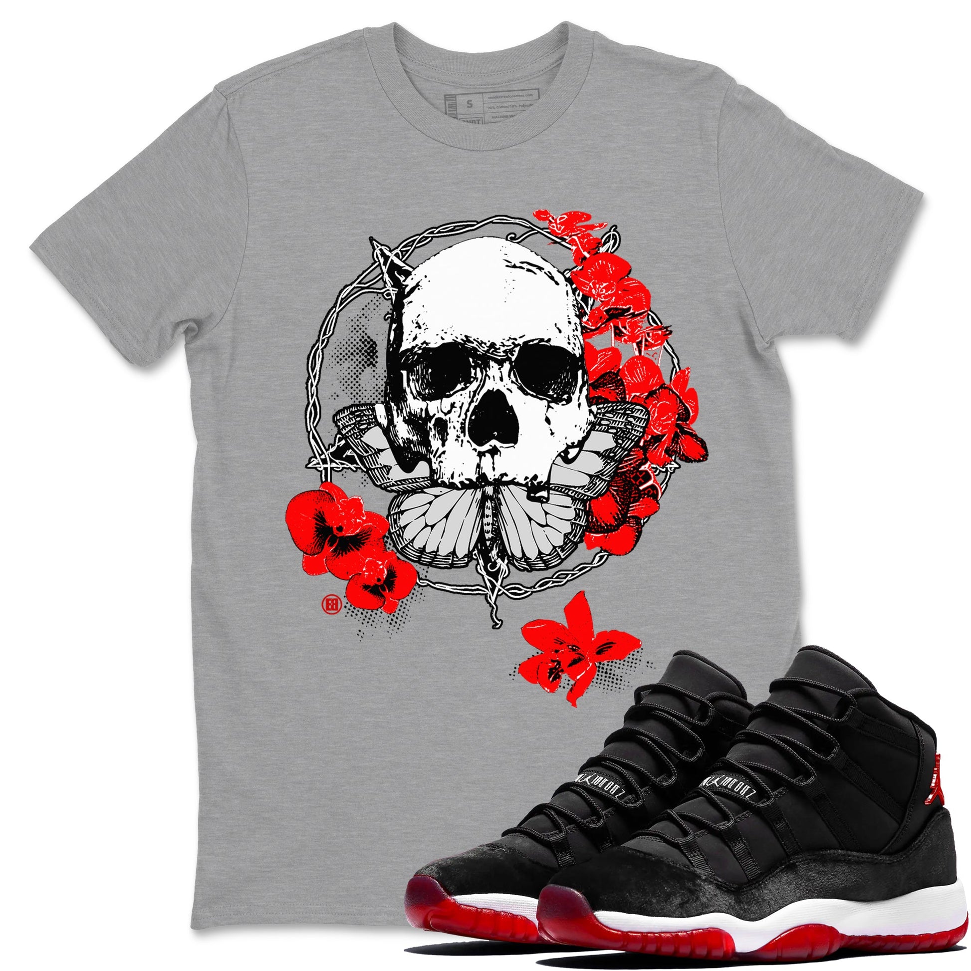 11s Bred Velvet shirts to match jordans Carpe Diem Skull sneaker match tees Air Jordan 11 Bred Velvet match shoes to clothes SNRT Sneaker Tees unisex cotton Heather Grey 1 shirts