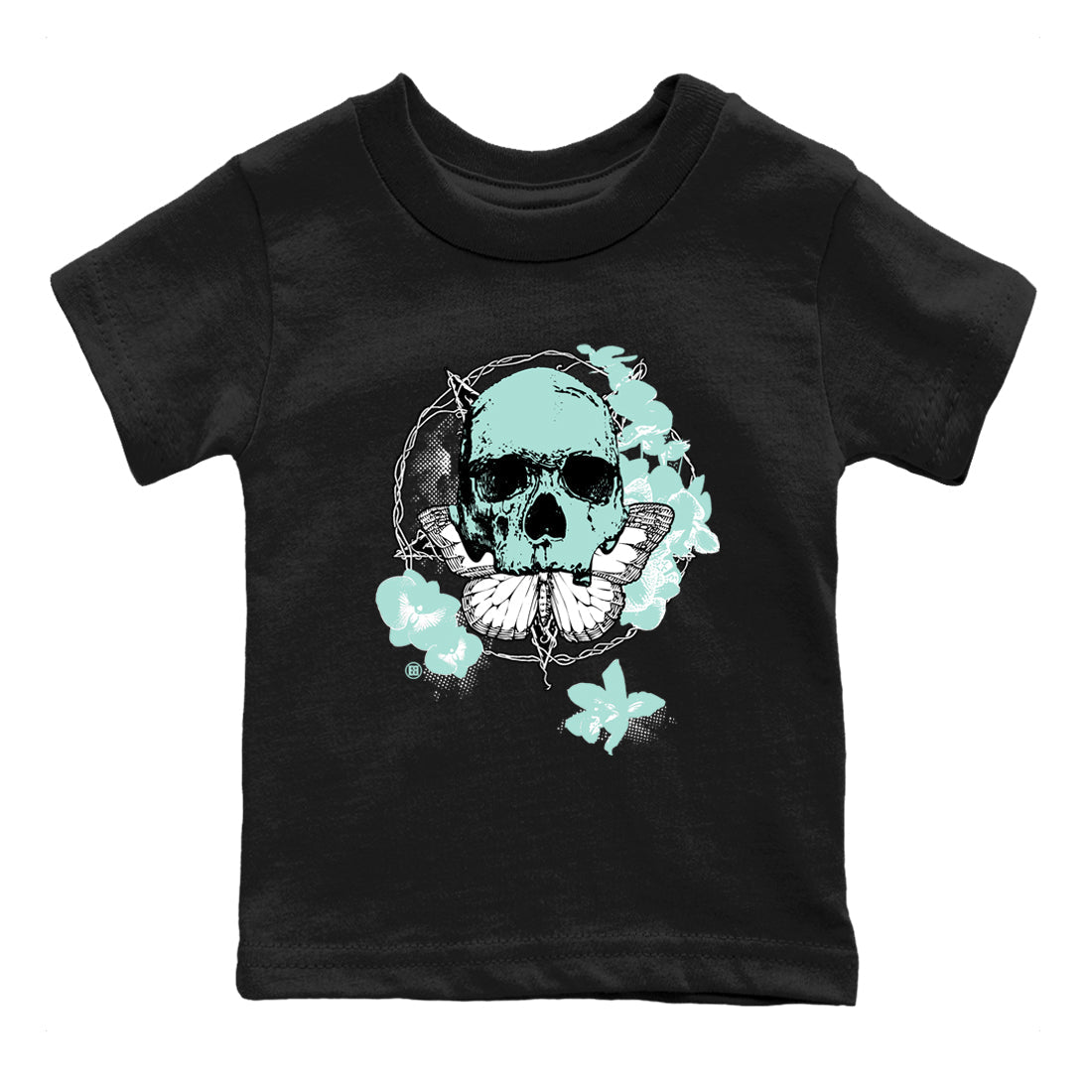 Carpe Diem Skull baby and kids t-shirt crafted for little sneakerheads to shine with the Air Jordan 11 Igloo sneakers, displayed in Black 2.