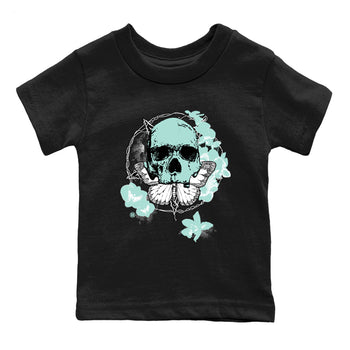 Carpe Diem Skull baby and kids t-shirt crafted for little sneakerheads to shine with the Air Jordan 11 Igloo sneakers, displayed in Black 2.