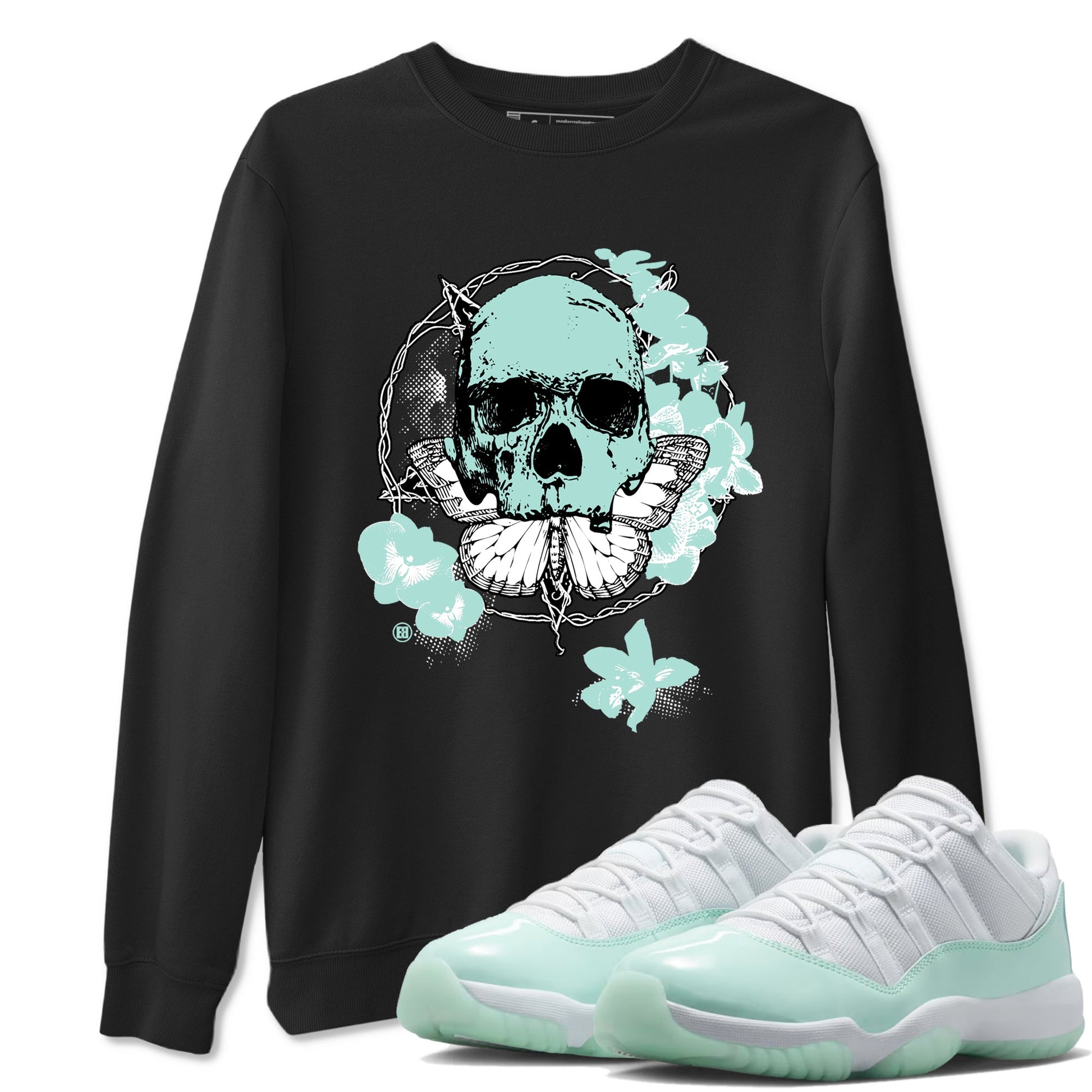 Carpe Diem Skull sneaker match t-shirt styled to complete your fit with the Air Jordan 11 Igloo sneakers, shown in Black 1.