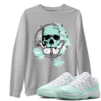 Carpe Diem Skull sneaker match t-shirt styled to complete your fit with the Air Jordan 11 Igloo sneakers, shown in Heather Grey 1.