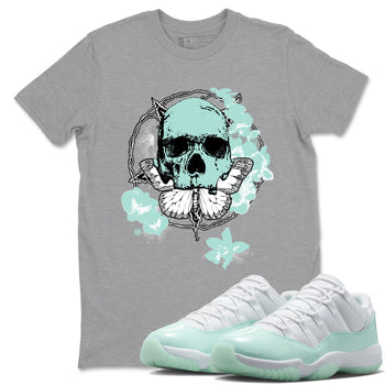 Carpe Diem Skull sneaker match t-shirt styled to complete your fit with the Air Jordan 11 Igloo sneakers, shown in Heather Grey 1.