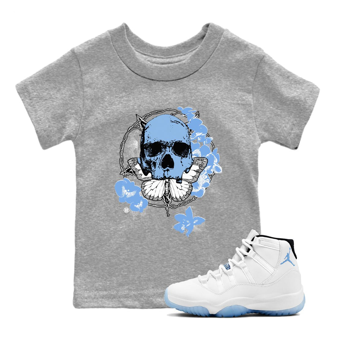 AJ11 Retro Legend Blue shirts to match jordans Carpe Diem Skull best t shirts to wear with jordans 11s Legend Blue match shoes to clothes SNRT Sneaker Tees Youth Baby Heather Grey 1 tee