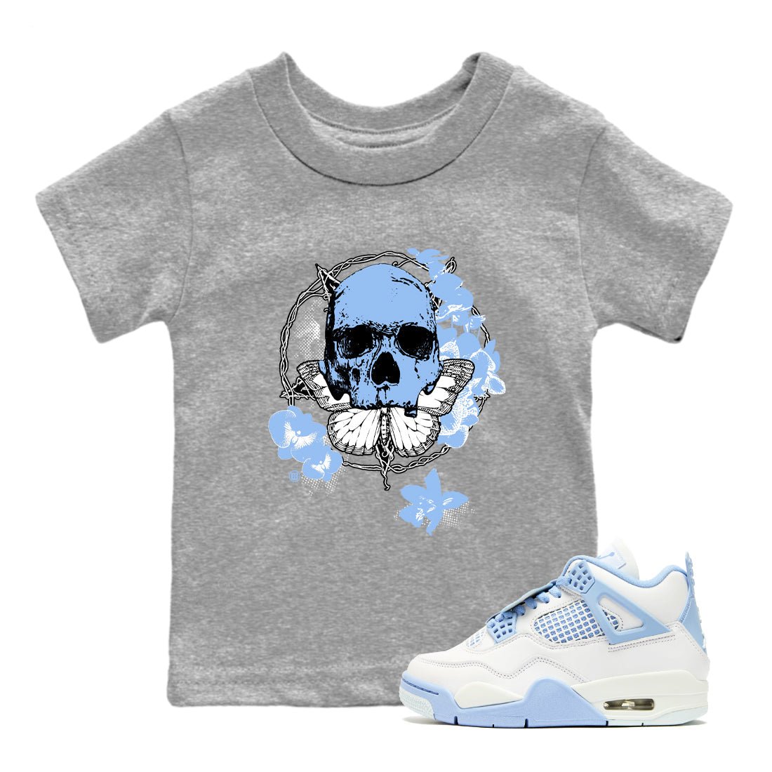 4s Forget Me Not shirts to match jordans Carpe Diem Skull graphic tees Air Jordan 4 Forget Me Not match shoes to clothes SNRT Sneaker Tees Youth Baby Heather Grey 1 tee