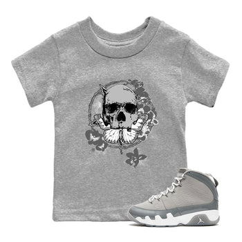 9s Cool Grey best t shirts to wear with jordans Carpe Diem Skull sneaker match tees Air Jordan 9 Retro Cool Grey match shoes to clothes SNRT Sneaker Tees Youth Baby Heather Grey 1 tee