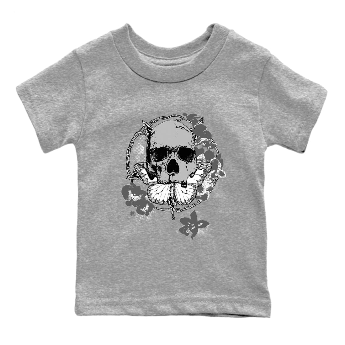 9s Cool Grey best t shirts to wear with jordans Carpe Diem Skull sneaker match tees Air Jordan 9 Retro Cool Grey match shoes to clothes SNRT Sneaker Tees Youth Baby Heather Grey 2 tee