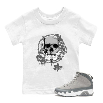 9s Cool Grey best t shirts to wear with jordans Carpe Diem Skull sneaker match tees Air Jordan 9 Retro Cool Grey match shoes to clothes SNRT Sneaker Tees Youth Baby White 1 tee