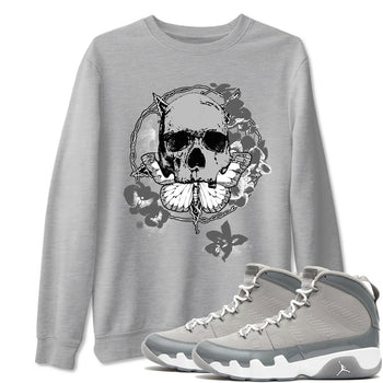 9s Cool Grey best t shirts to wear with jordans Carpe Diem Skull sneaker match tees Air Jordan 9 Retro Cool Grey match shoes to clothes SNRT Sneaker Tees unisex cotton Heather Grey 1 shirts
