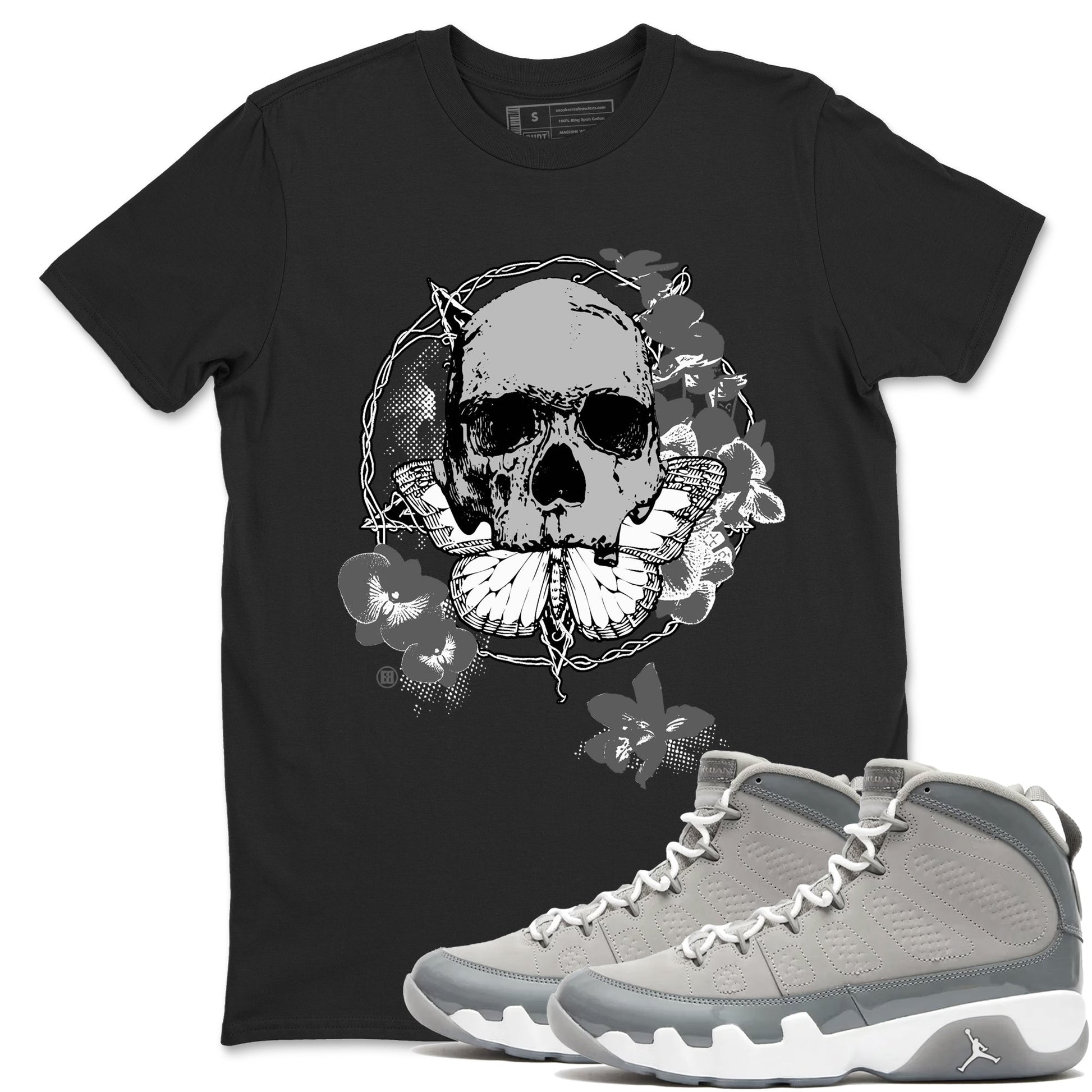 9s Cool Grey best t shirts to wear with jordans Carpe Diem Skull sneaker match tees Air Jordan 9 Retro Cool Grey match shoes to clothes SNRT Sneaker Tees unisex cotton Black 1 shirts