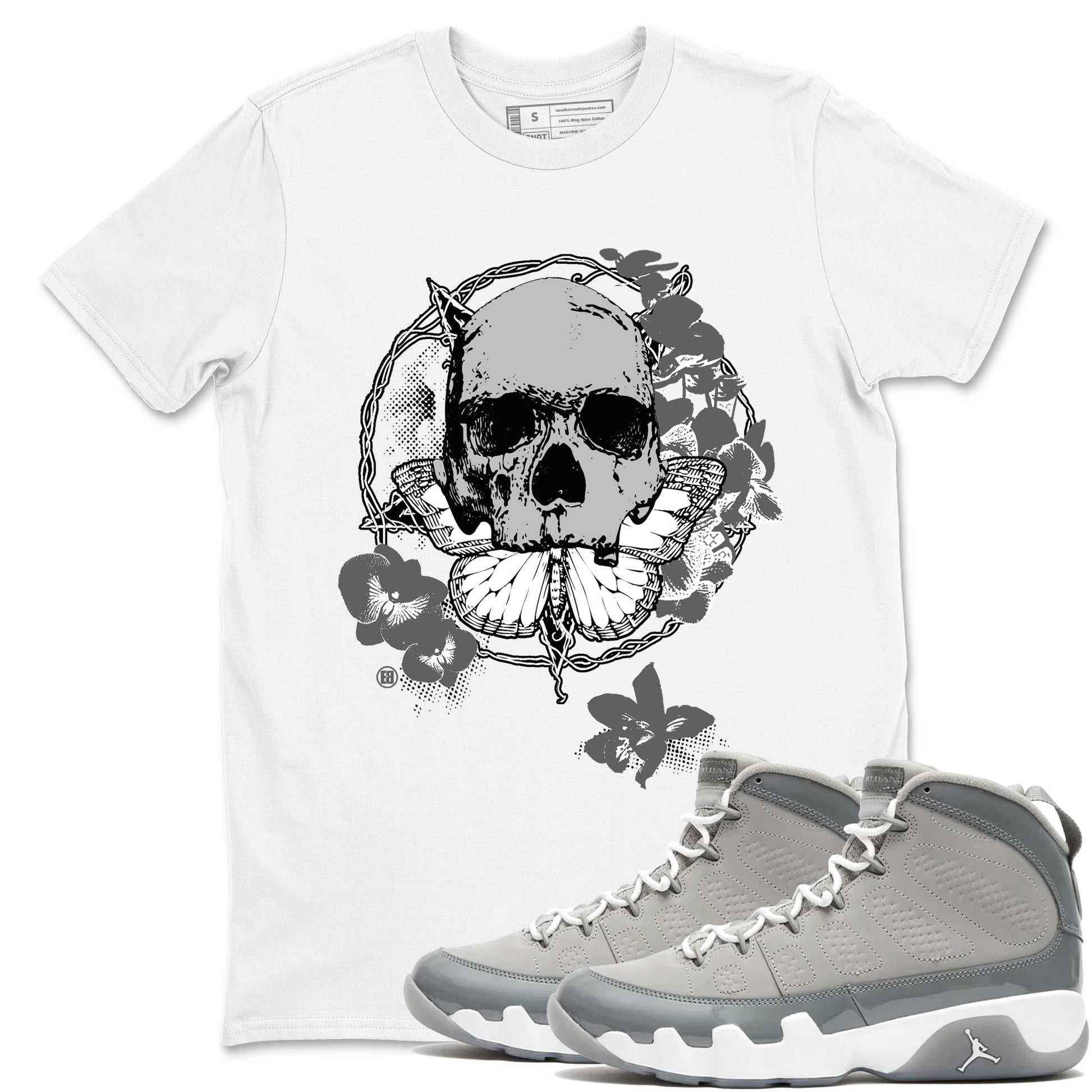 9s Cool Grey best t shirts to wear with jordans Carpe Diem Skull sneaker match tees Air Jordan 9 Retro Cool Grey match shoes to clothes SNRT Sneaker Tees unisex cotton White 1 shirts