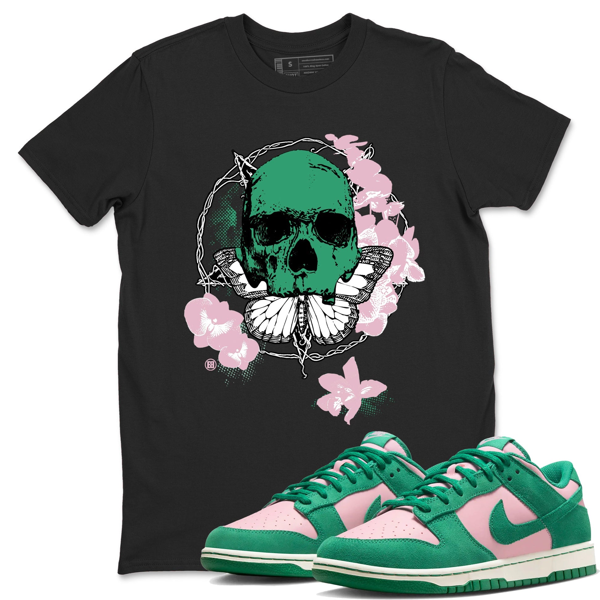 Dunk Medium Soft Pink Malachite t shirts to match sneakers Carpe Diem Skull sneaker match tees Dunk Medium Soft Pink Malachite shirt SNRT Sneaker Tees unisex cotton Black 1 shirts