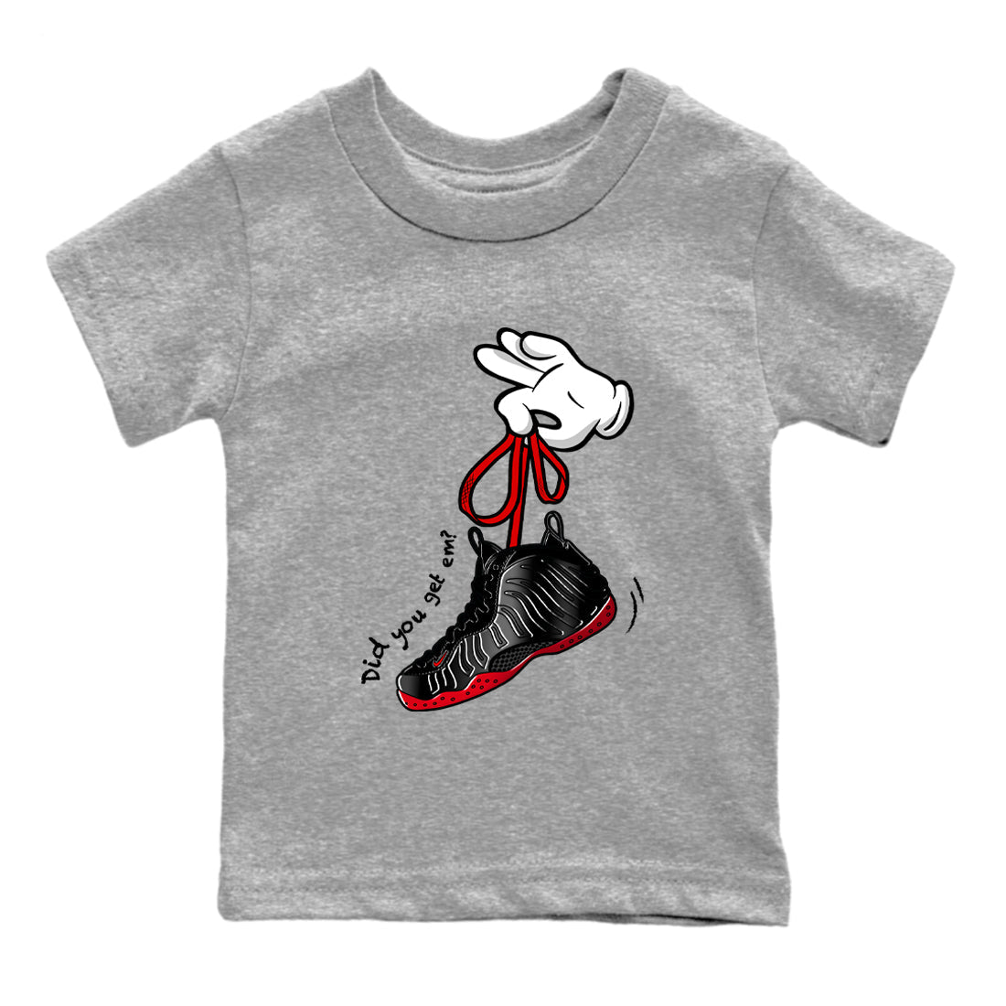Sneaker match tees – Sneaker Tees To Match Air Foamposite Cough Drop Shoes – Cartoon Hands Kids T-Shirt Heather Grey 2