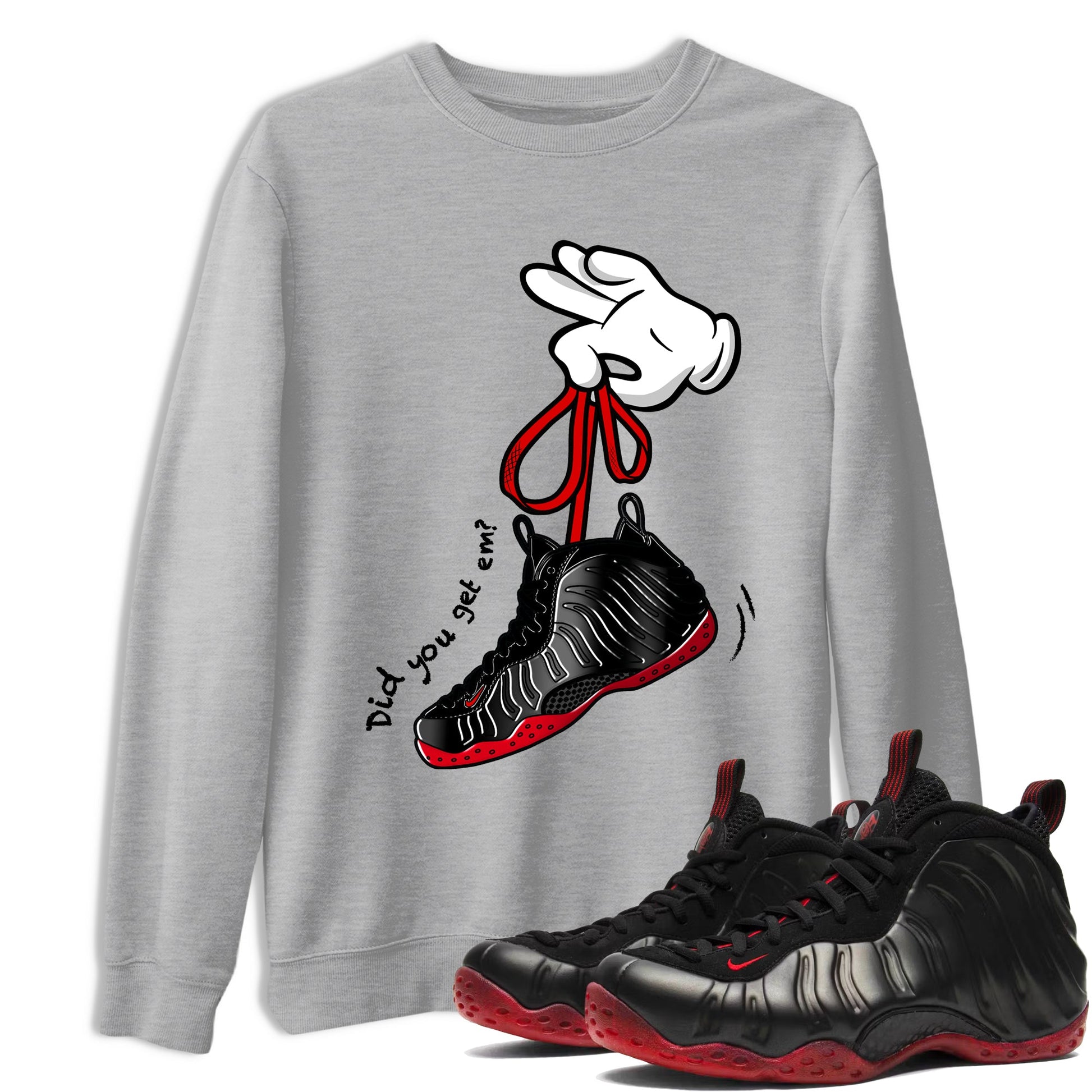 Sneaker match tees – Sneaker Tees To Match Air Foamposite Cough Drop Shoes – Cartoon Hands Tee Heather Grey 1