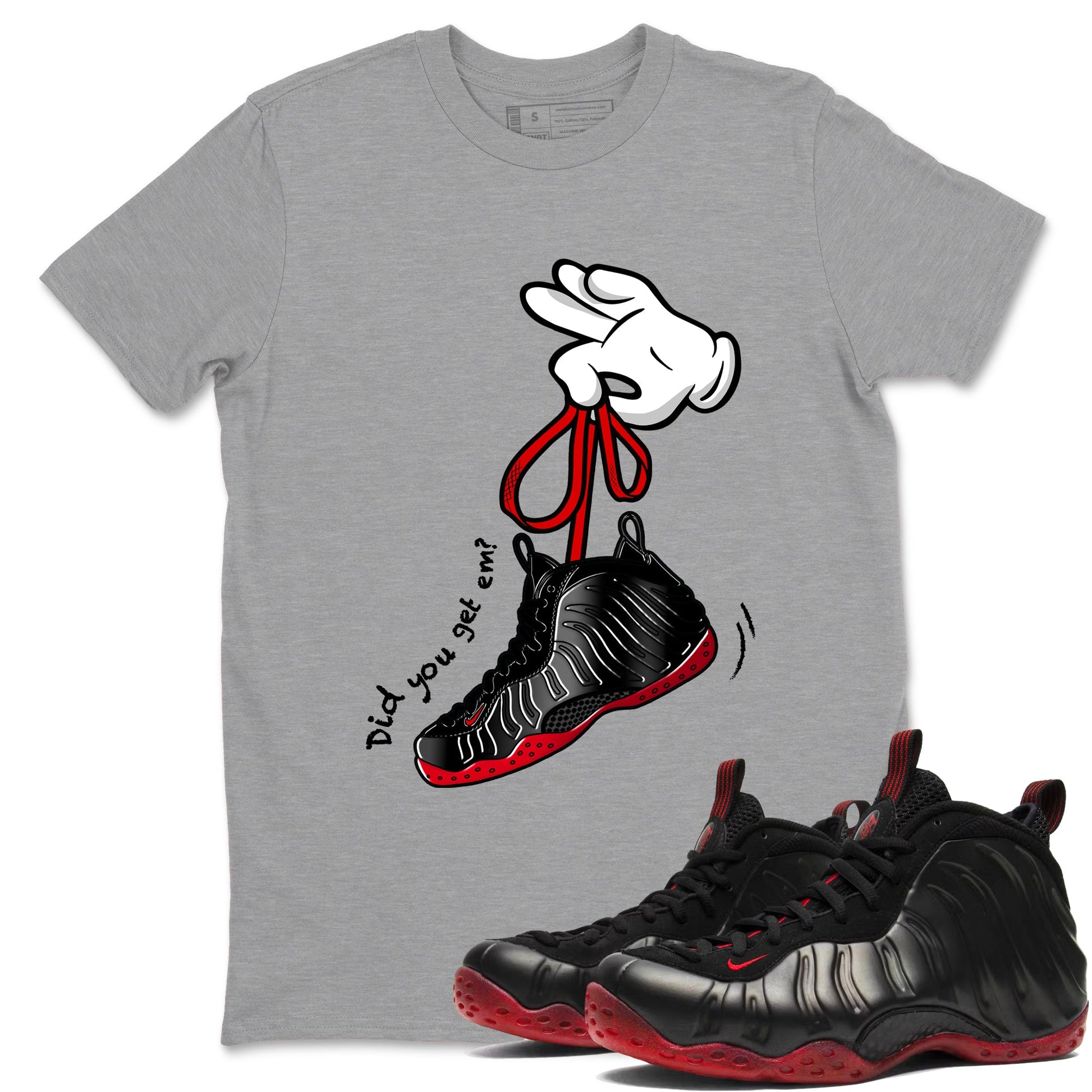 Sneaker match tees – Sneaker Tees To Match Air Foamposite Cough Drop Shoes – Cartoon Hands Tee Heather Grey 1