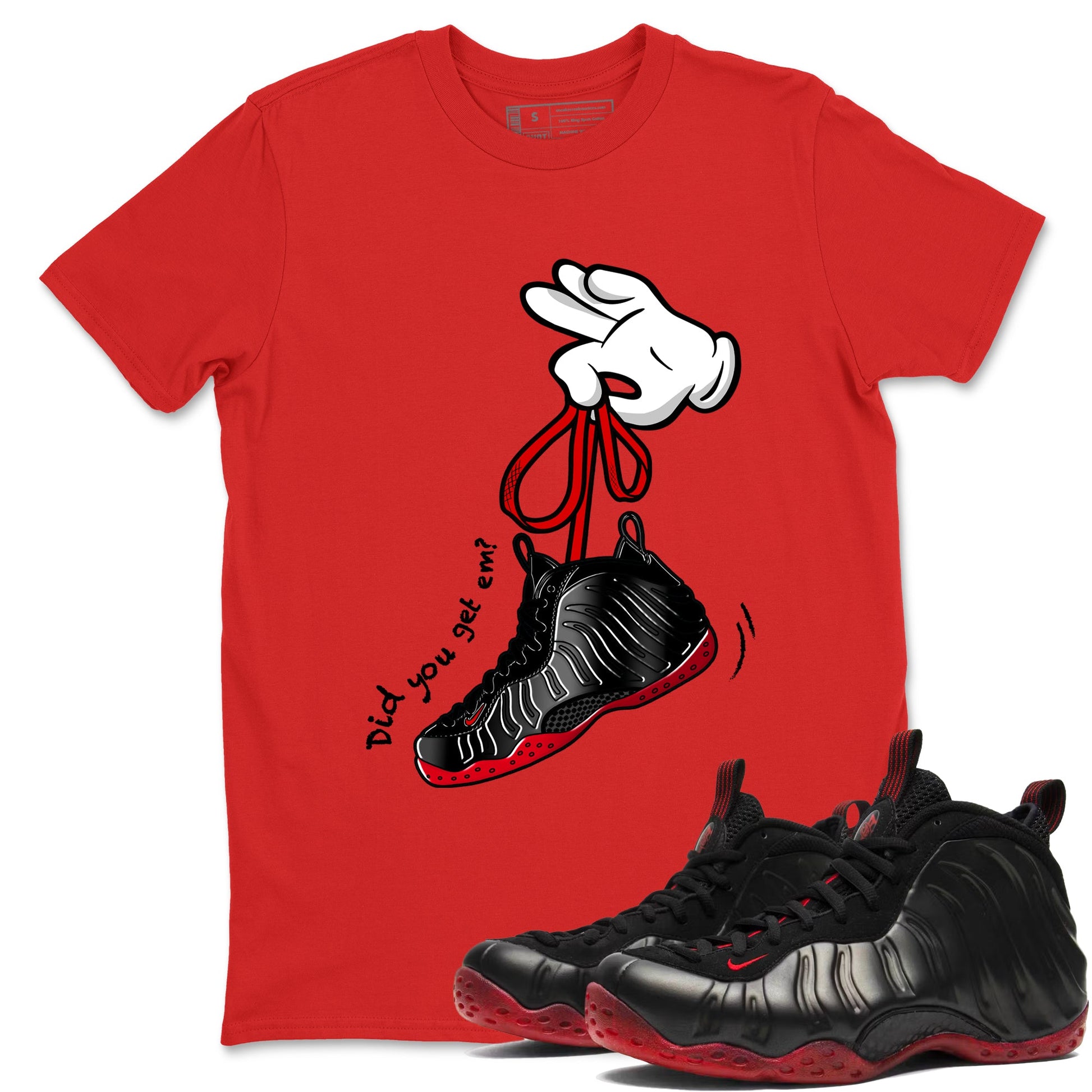 Sneaker match tees – Sneaker Tees To Match Air Foamposite Cough Drop Shoes – Cartoon Hands Tee Red 1