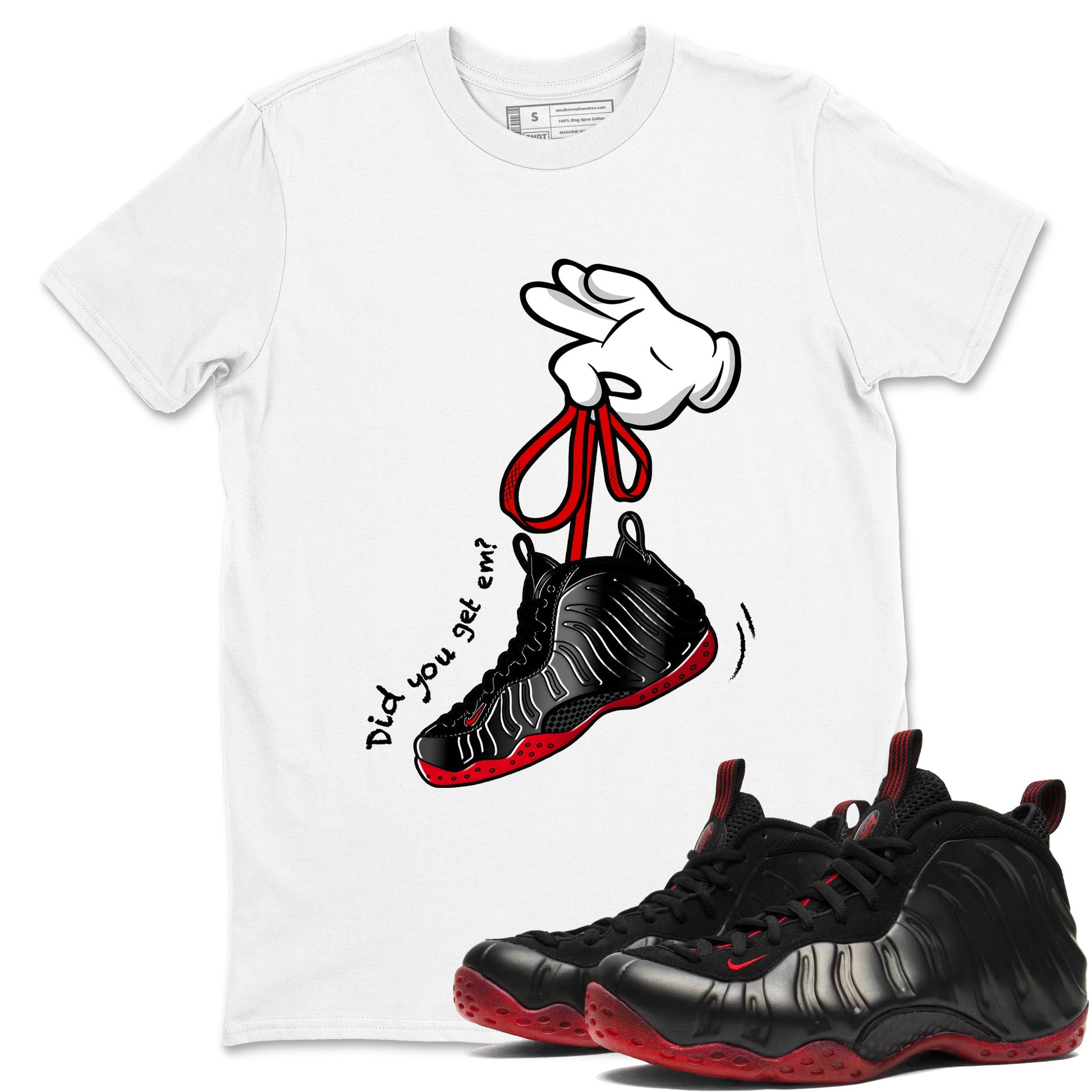 Sneaker match tees – Sneaker Tees To Match Air Foamposite Cough Drop Shoes – Cartoon Hands Tee White 1