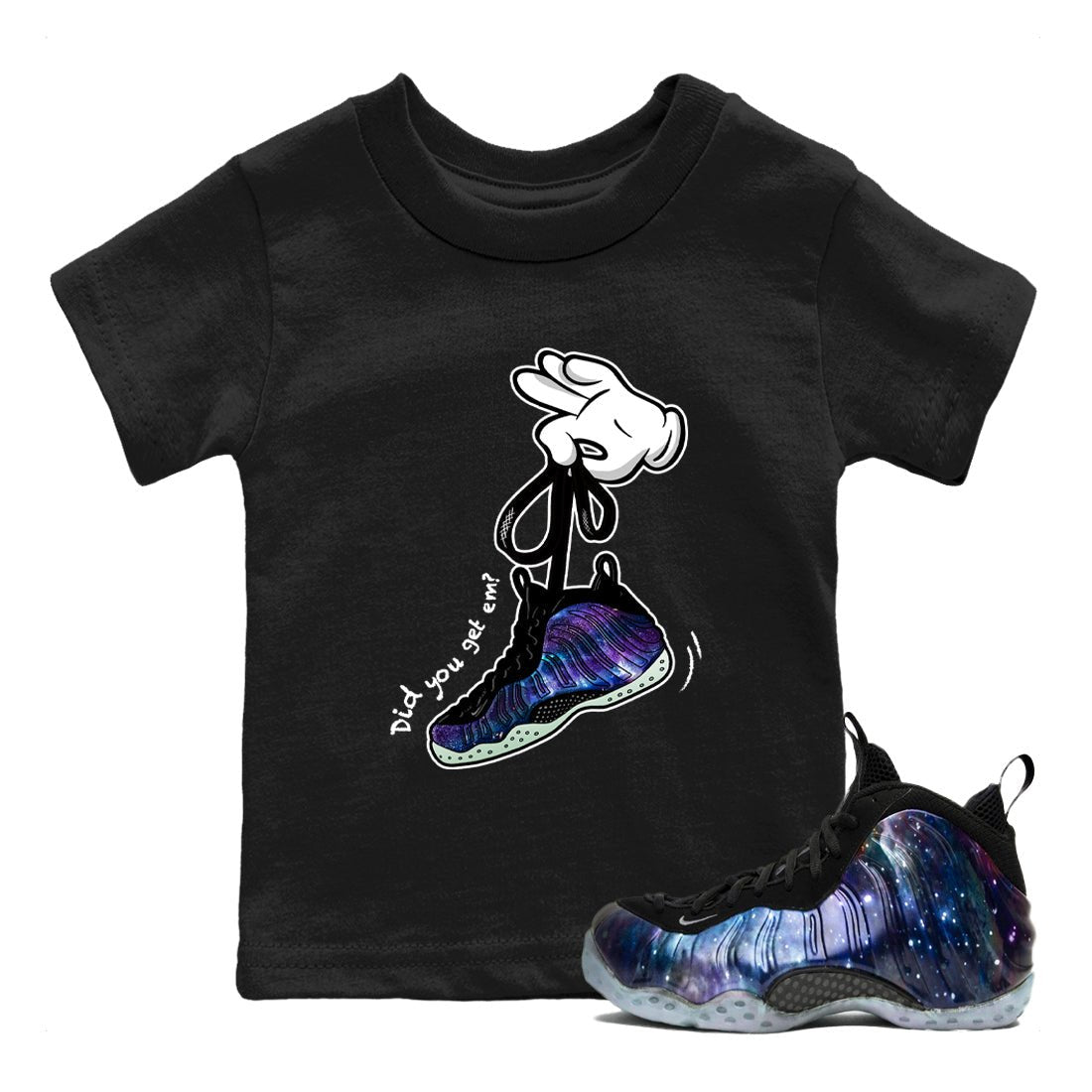 Foams One Galaxy shirts to match jordans Cartoon Hands best t shirts to wear with jordans Air Foamposite One Galaxy match shoes to clothes SNRT Sneaker Tees Youth Baby Black 1 tee