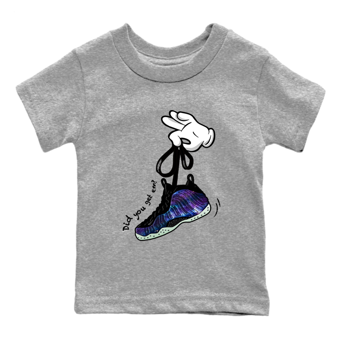 Foams One Galaxy shirts to match jordans Cartoon Hands best t shirts to wear with jordans Air Foamposite One Galaxy match shoes to clothes SNRT Sneaker Tees Youth Baby Heather Grey 2 tee
