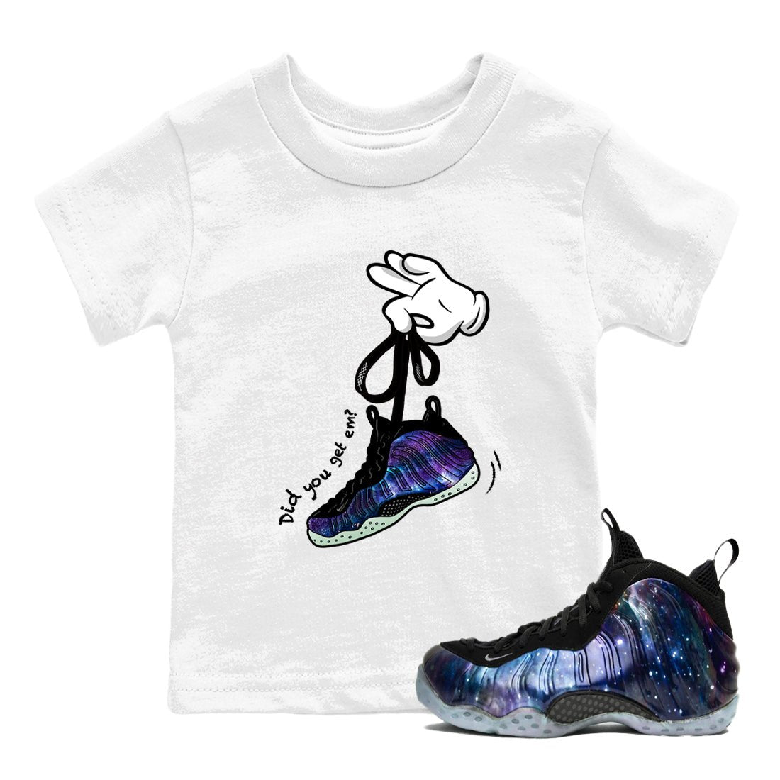 Foams One Galaxy shirts to match jordans Cartoon Hands best t shirts to wear with jordans Air Foamposite One Galaxy match shoes to clothes SNRT Sneaker Tees Youth Baby White 1 tee