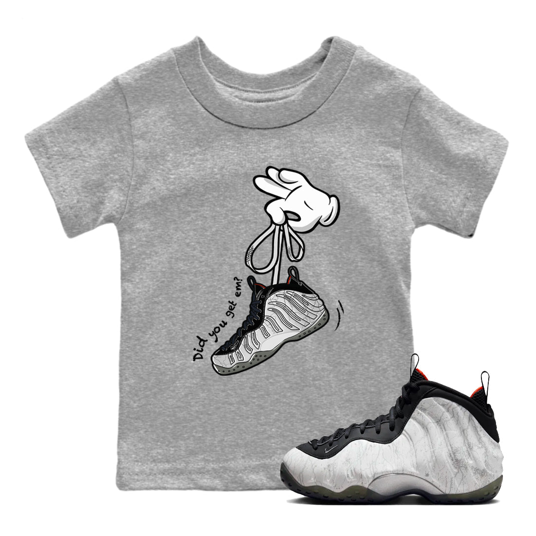 Foams One Jin shirts to match jordans Cartoon Hands sneaker match tees Air Foamposite One Jin match shoes to clothes SNRT Sneaker Tees Youth Baby Heather Grey 1 tee