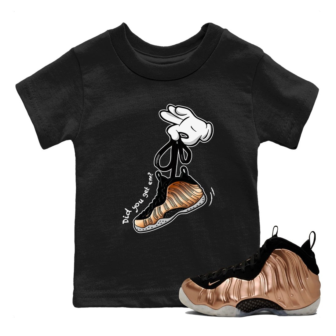 Foams One Metallic Copper shirts to match jordans Cartoon Hands sneaker match tees Air Foamposite One Metallic Copper match shoes to clothes SNRT Sneaker Tees Youth Baby Black 1 tee