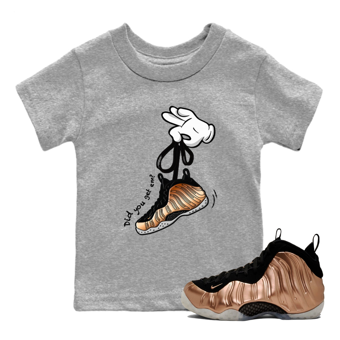 Foams One Metallic Copper shirts to match jordans Cartoon Hands sneaker match tees Air Foamposite One Metallic Copper match shoes to clothes SNRT Sneaker Tees Youth Baby Heather Grey 1 tee