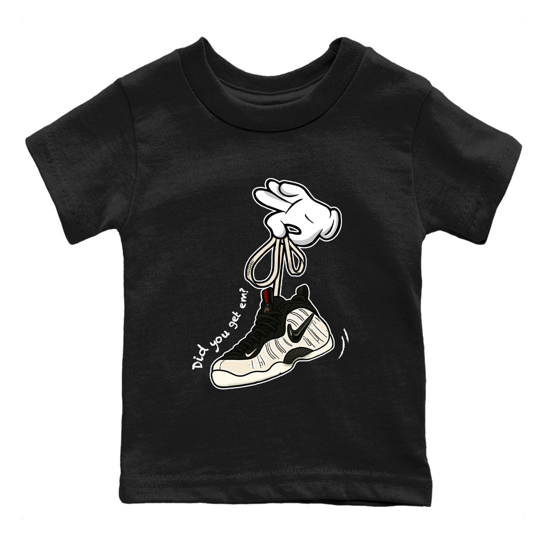 Sneaker Threads – Sneaker Tees To Match Air Foamposite One Pearl – Cartoon Hands Youth Graphic Tee Black 2. Perfect for Jordan releases 2025 colorways.