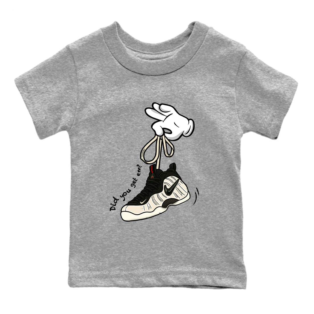Sneaker Threads – Sneaker Tees To Match Air Foamposite One Pearl – Cartoon Hands Youth Graphic Tee Heather Grey 2. Perfect for Jordan releases 2025 colorways.