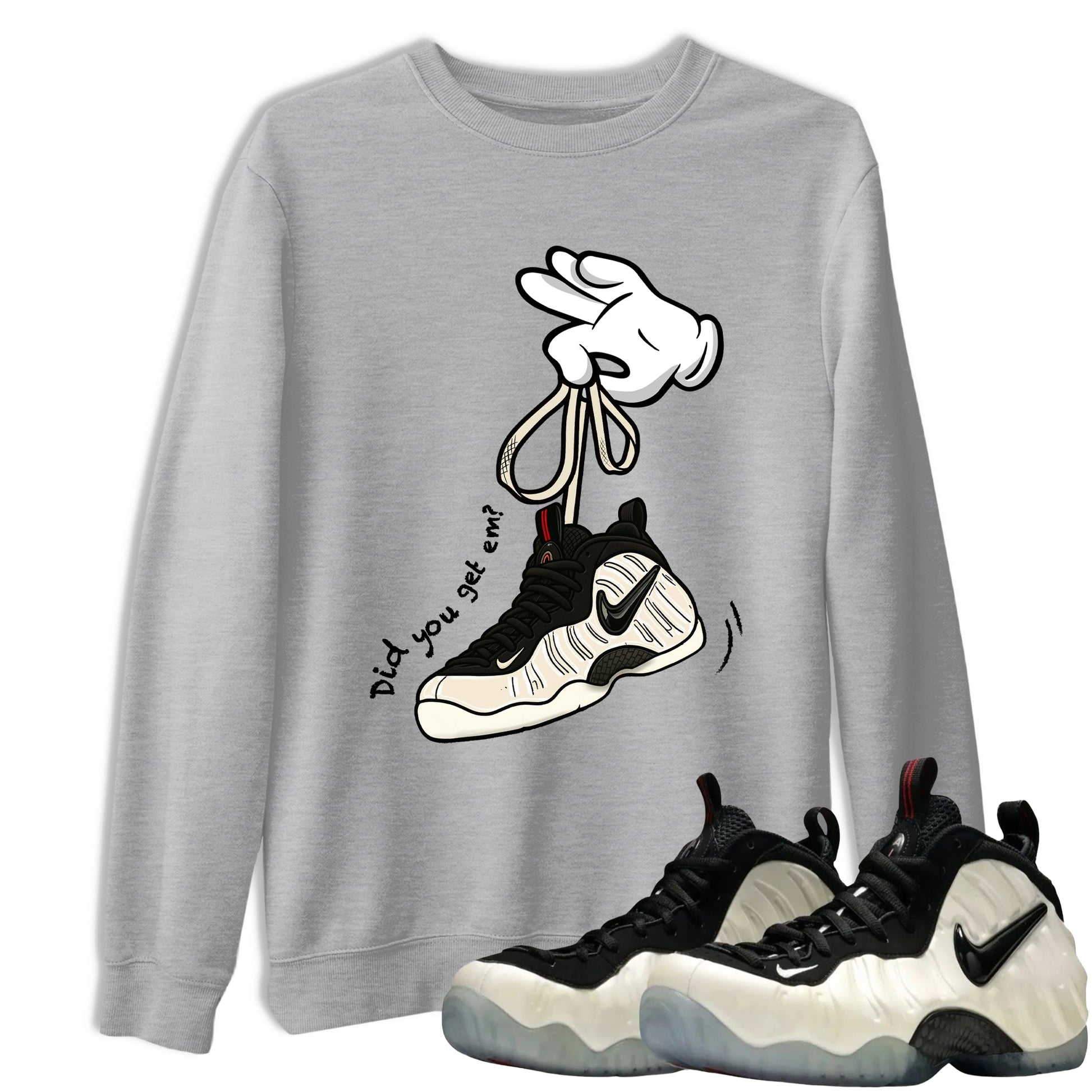 Sneaker Threads – Sneaker Tees To Match Air Foamposite One Pearl – Cartoon Hands Graphic Tee Heather Grey 1. Perfect for Jordan releases 2025 colorways.