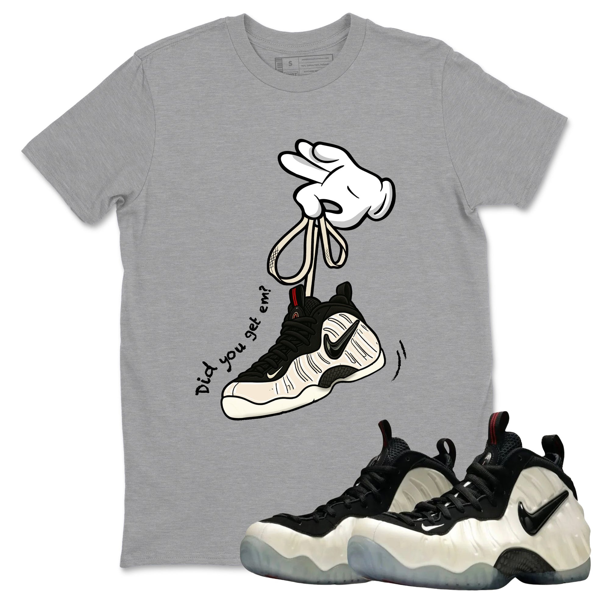 Sneaker Threads – Sneaker Tees To Match Air Foamposite One Pearl – Cartoon Hands Graphic Tee Heather Grey 1. Perfect for Jordan releases 2025 colorways.