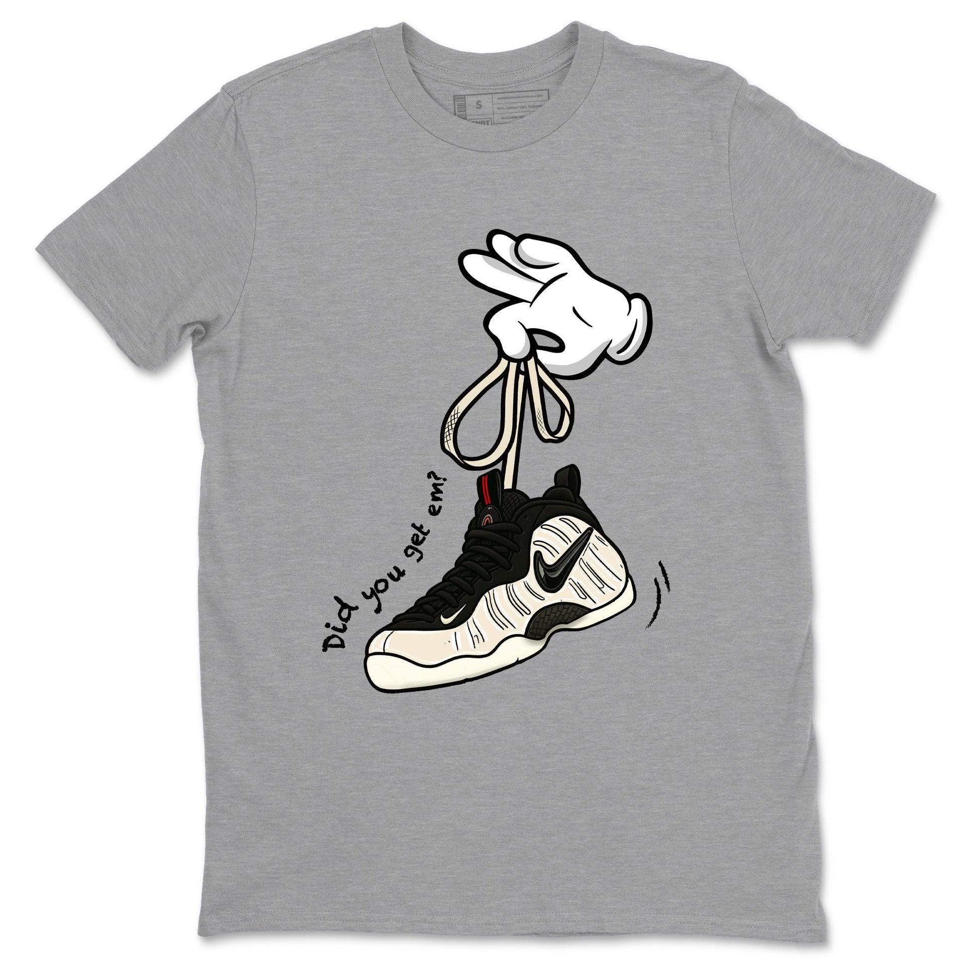 Sneaker Threads – Sneaker Tees To Match Air Foamposite One Pearl – Cartoon Hands Graphic Tee Heather Grey 2. Perfect for Jordan releases 2025 colorways.
